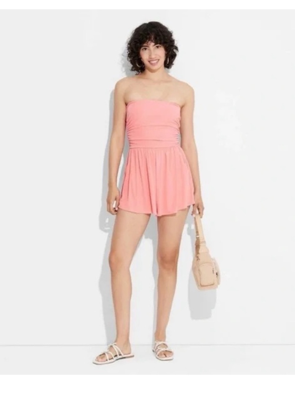 Wild Fable Strapless Coral Orange Romper, XL